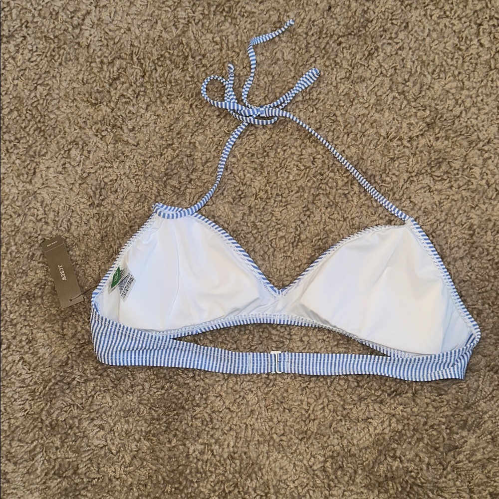 NWT J. Crew Blue and White Seersucker Tie Bikini Top (XXL) - Picture 4 of 8